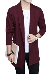 [ゴスファング] ロングカーディガン メンズ ジャケット 秋物 冬服 長袖 上着 おしゃれ キレイメ 前開き 大人 シンプル M ~ 2XL [レッド] [2XL]