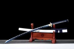 【藍焔刀】（全長103cm）｜高マンガン鋼鍛造・焔色焼き入れ｜研白双線刃文 美術刀 刀装具 模擬刀 日本刀 模造刀 鑑賞用 OSPLAY 装飾用”“非実戦