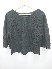 ◇ ⊂ green label relaxing レース　Vネック 七分袖 ブラウス カットソー サイズ ブラック レディース E  【1411070009678】