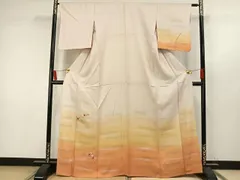 平和屋着物▽訪問着　単衣　中国三大刺繍　相良刺繍　枝花文　暈し染め　金糸　銀彩　正絹　逸品　AAAW1497fy 平和屋着物▽訪問着 単衣 中国三大刺繍 相良刺繍 枝花文 暈し染め 金糸