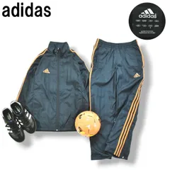 アディダス adidas スリーストライプス ウィンド ウェア セットアップ 上下 ラグランスリーブ S ストライプ柄 ネイビー x オレンジ メンズ