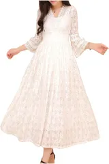 emu's mimi(エムズ ミミ) レースワンピース レディース 春 ゆったりワンピース コットン vネック マキシワンピース aライン ロング丈 シースルー ストレッチ 花柄 ルームウェア リゾートワンピース 部屋着(ホワイト,  XL)