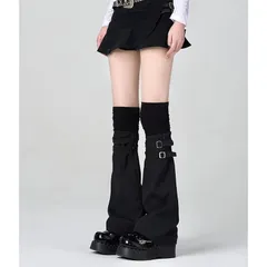 【Tokyo Femme】レッグウォーマー シンプルで高級感ある パネル拼接ぎ 疑似ツーウェイ ニーハイソックス 個性的 たっぷり丈 クールなストラップ付き ワイドパンツスタイル サブカル風 女性用