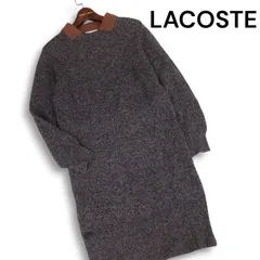 LACOSTE ラコステ EF7633 ウール100%★ ワニ刺繍 サイドジッパー リブ ニット ロング ワンピース ドレス Sz.38 レディース