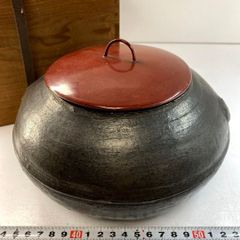 古代　黒釉　陶製水指　木箱付　横幅約20.5㎝　東Y6-0523① 古代 黒釉 陶製水指 木箱付 横幅約20.5㎝ 東Y6-0523① - メルカリ