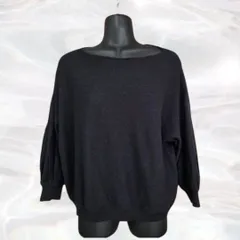 COMME CA ISM　コムサイズム　ニット　ブラック　レディース　セーター　七分袖　ボートネック　麻混　11号　ドロップショルダー　ドルマン