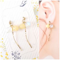 E370 ハンドメイド 天然石 ビーズ イエロートパーズ ラブラドライト ピアス