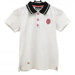 【美品】カッパ 半袖ポロシャツ 白×黒 胸元ワッペン 裾ロゴ刺しゅう レディース M ゴルフウェア Kappa