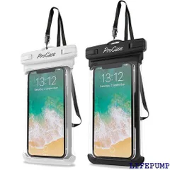 ProCase 2個セット防水ケース IPX8認定 携帯用ドライバッグ 最大7.0”スマホに対応可能 適用端末：iPhone 15 14 13 Mini Pro Max・iPhone SE 12・11・XS・XR・8・Android -ホワイト/ブラック 32