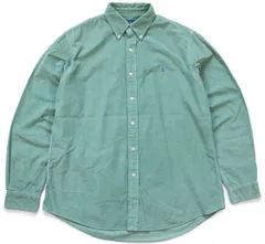 00s ラルフローレン CUSTOM FIT ワンポイント ボタンダウン コットン コーデュロイシャツ ライトグリーン L★オールド ロゴ刺繍