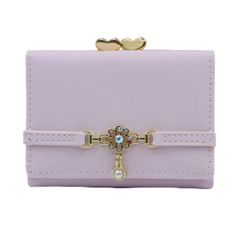 【人気商品】リボン 小銭入れ かわいい ウォレット 女の子 レディース 女子 三つ折り 財布 (パープル) [Libetter]