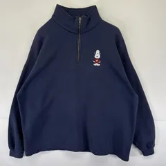 古着 ピーナッツ PEANUTS スウェット スヌーピー 刺繍 ハーフジップ トレーナー 大きいサイズ XL  ネイビー メンズ