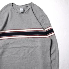 00's オールドネイビー チェストボーダー コットン Tシャツ 長袖 (L) 灰×紺×赤 リブ無し ロンT 00年代 旧タグ オールド ギャップ 2002年　アメリカ古着 USED  ビンテージ ヴィンテージ