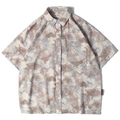 半袖 メンズ  柄シャツ 水彩 カモフラージュ 襟 ボタン アロハシャツ 迷彩