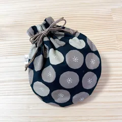 ハンドメイド　巾着　まる巾着　ブラック　ベージュミニあんぱん柄