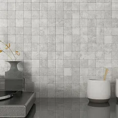 M MOFIT 大理石調 タイルシール 防水 耐熱 キッチン 正方形 貼り付け タイルシート キッチンパネル 洗面所 トイレ 壁 5枚(ライトグレー,  260x260mm)