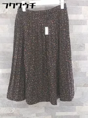 ◇ NATURAL BEAUTY BASIC 花柄 膝下丈 プリーツ スカート サイズS ブラック ブラウン系 レディース  【1103300001964】