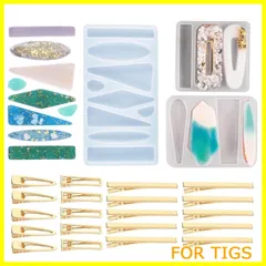 【人気商品】サムコス ヘアクリップ シリコンモールド 3個セット UVレジン型 かわいい ロングストリップ形 ヘアピン形 樹脂 DIY 手作り 工芸品 ハンドメイド アクセサリー 3種類 20個金具クリップ付き