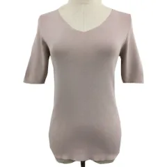 N.Natural Beauty Basic N.ナチュラルビューティーベーシック カットソー ニット プルオーバー Vネック リブ 無地 半袖 M ピンク