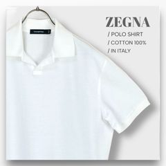 【ゼニア】ZEGNA ポロシャツ 半袖 白 ホワイト オープンカラー トップス