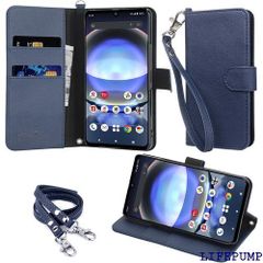 wisers AQUOS R8 SH-52D 対応 手帳型スマホケース ダークブルー ストラップ 2種付き ハンドストラップ/ネックストラップ 202 新型 1554