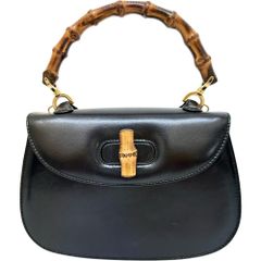 【GUCCI/グッチ】ハンドバッグ レザー/バンブー ブラックレザー/バンブーハンドル レディース 【中古】【真子質店】【BL】