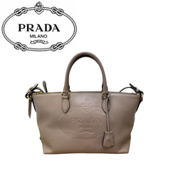 【中古美品】PRADA プラダ 2WAYバッグ ベージュ/ゴールド金具 1BA104 レザー