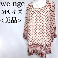 美品 we-nge 花柄シフォンチュニック 七分袖 透け感ブラウス カットソー M used in Japan