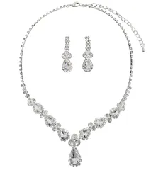 【人気商品】ネックレス イヤリングセット ラインストーン ピアスセット アクセサリー 結婚式 パーティー お呼ばれ 謝恩会