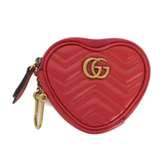 GUCCI グッチ ダブルG ハートシェイプ コインパース 現行 シェブロン キルティング ステッチ カーフ キーリング ゴールド 小銭入れ 財布 ミニウォレット 美品 GGマーモント レッド コインケース 699517 DTDHT 6433