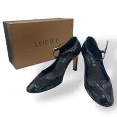 極美品　ロエベ　アナグラム　パンプス　ヒール　アンクルストラップ　パテントレザー　23cm 23.5cm