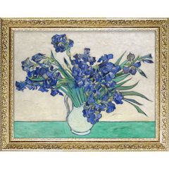 ☆秀作☆ 手書き油絵 ゴッホ 花瓶のアイリス 肉筆絵画 額付 インテリア