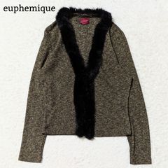 良品◎euphemique カーディガン フェイクファー 長袖 羽織物 春夏秋 ロングシーズン 薄手 レディース トップス 茶 ブラウン M