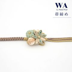 新品・未使用 帯締め【くすみグリーン×花】帯飾り アクセサリー 成人式 振袖 帯〆 和装小物 着物 きもの 和装 W-93
