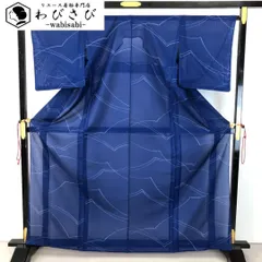 夏着物 小紋 絽 曲線模様 瑠璃色 トールサイズ K-5099