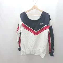 ◇ ⊇ FILA フィラ ブランドロゴタグ付き ライン入り 長袖 トレーナー サイズ表記なし ホワイト ネイビー系 レディース E  【1503050001649】