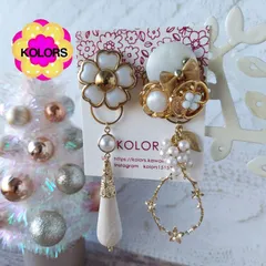 ✿【匿名配送】【おまとめ割引】【＊2377 ホワイトフラワーボタンイヤークリップ】  ハンドメイドイヤリング  揺れるイヤリング