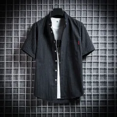 ☆ ブラック ☆ XL ☆ 半袖シャツ メンズ シャツ メンズ 半袖シャツ カジュアルシャツ 半袖 メンズシャツ シンプル ストライプ トップス ボタンダウン おしゃれ カジュアル ストライプシャツ 春 夏 アウター ワイシャツ 羽織り オシャレ 半そで