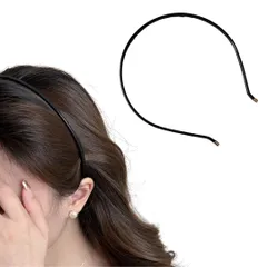 カチューシャ ヘアバンド フェイクレザー 細目 細カチューシャ おしゃれ 大人カジュアル シンプル 韓国風 (ブラック, フリーサイズ) [ブラック] [フリーサイズ]