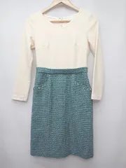 ◇ ⊇ PROPORTION BODY DRESSING ドッキング　ツイード 長袖 ミニ ワンピース サイズ1 アイボリー　ブルー レディース P  【1409250014031】