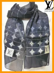 LOUIS VUITTON ルイ・ヴィトン スカーフ シルク100%素材 ストール ロゴ モノグラム 黒 お洒落 ロングスカーフ 人気 正規品 美品 高級感必見