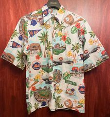 激レア MADE IN KOREA製 オフィシャル品 Reyn Spooner × MLB NEW YORK METS コットンアロハシャツ マルチカラー Sサイズ