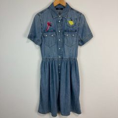 DIESEL ディーゼル デニムシャツワンピース 半袖 刺繍 胸ポケット ブルー レディース XSサイズ 古着 ストリート アメカジ Y2K ギャル