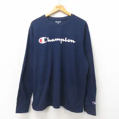 XL/古着 チャンピオン Champion 長袖 Tシャツ メンズ ビッグロゴ 大きいサイズ コットン クルーネック 紺 ネイビー 25may22 中古