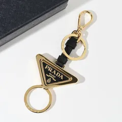 PRADA プラダ キーチャーム キーホルダー レザー×メタル キーリング 1PS059 66A レディース ゴールド トライアングルロゴ スプリットリング バッグチャーム