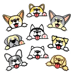 [WATASHINO] 犬 ワッペン アイロン 女の子 刺繍 シール アップリケ 幼稚園 保育園 目印 (犬 9枚) [犬 9枚]