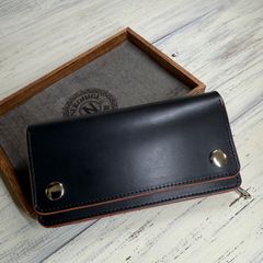 【トラッカーウォレット ロング】2層 ブラック 北米 茶芯 シルバー YKK