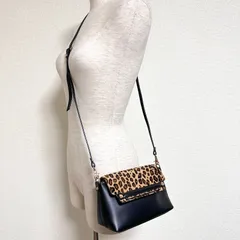 ANAYI レオパード柄ハラコ×レザー 牛革 2way ミニショルダーバッグ ポーチ マグネットフラップ式 ブラックのサムネイル