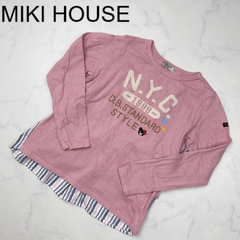 【目立った傷汚れなし】MIKI HOUSE DOUBLE_B　ミキハウスダブルビー　長袖Tシャツ　130　キッズ　ピンク　子供服　古着　外着　おでかけㅤストライプ