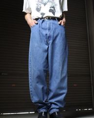 Carhartt balloon silhouette wide denim pants カーハート 革ロゴ ワイド バルーン シルエット 色落ち フェード デニム パンツ ジーンズ 青 W42